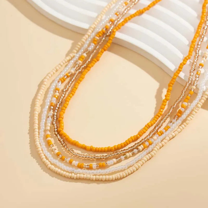 Bohemian Beaded Waist Chain Multilayer Belt — Orange | KIMLUD