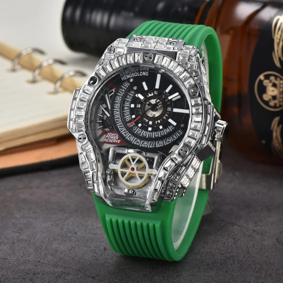 Luxury Diamond Case Mens Quartz Watches — Black | KIMLUD
