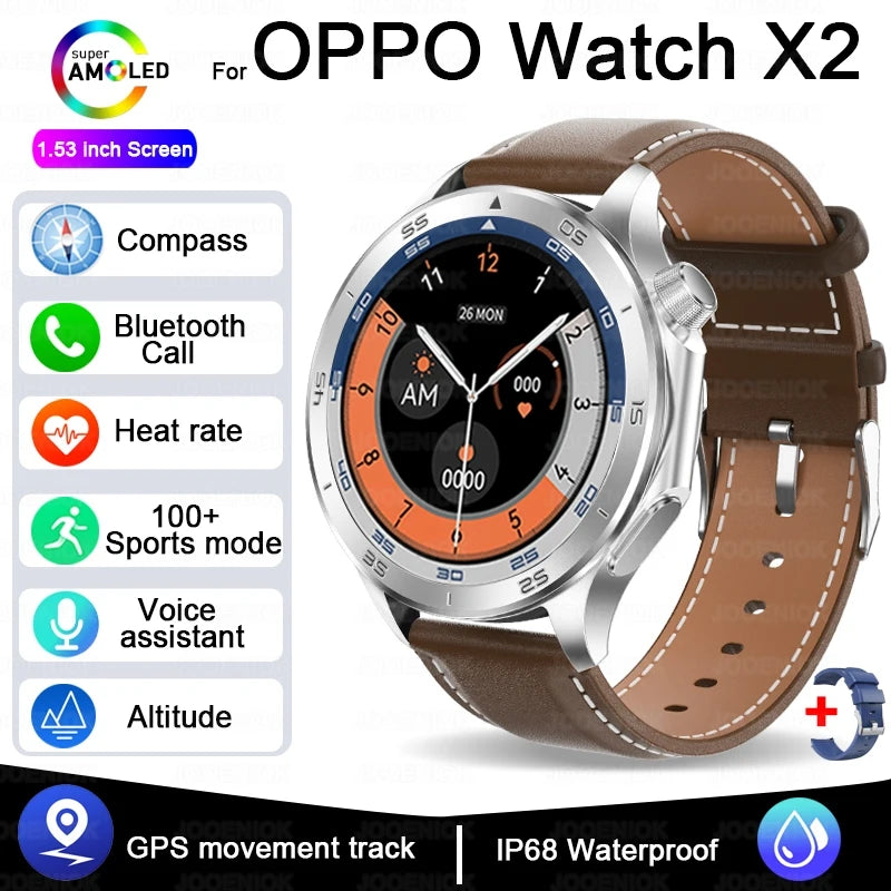 OPPO Watch X2 Latest Bluetooth Call Smartwatch Men GPS NFC Health Monitoring IP68 Waterproof Watch AMOLED HD Screen Smart Watch