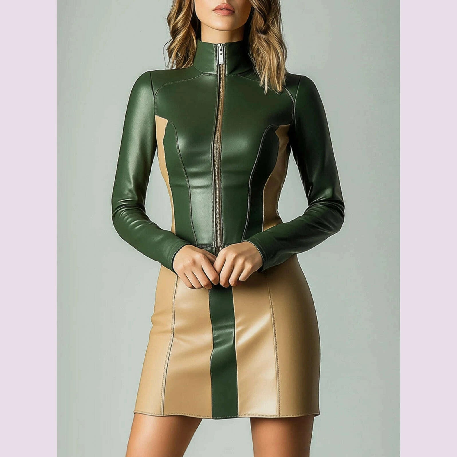 womens-elegant-color-block-pu-leather-dress-high-neck-zipper-long-sleeve-slim-fit-bodycon-mini-dress-for-female-party-dresseskimlud-womens-fashion-34619129