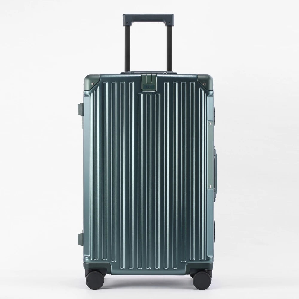 PC Material Rolling Luggage Aluminum Frame — Black | KIMLUD