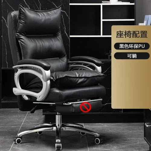 Leather Executive Chair Ergonomic High Back 135-Degree Footrest Recliner With Lumbar Massage — Black | KIMLUD