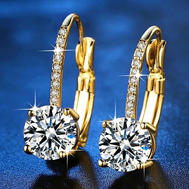 Cubic Zirconia Gold Drop Earrings Geometric Halo Sparkle — Gold | KIMLUD