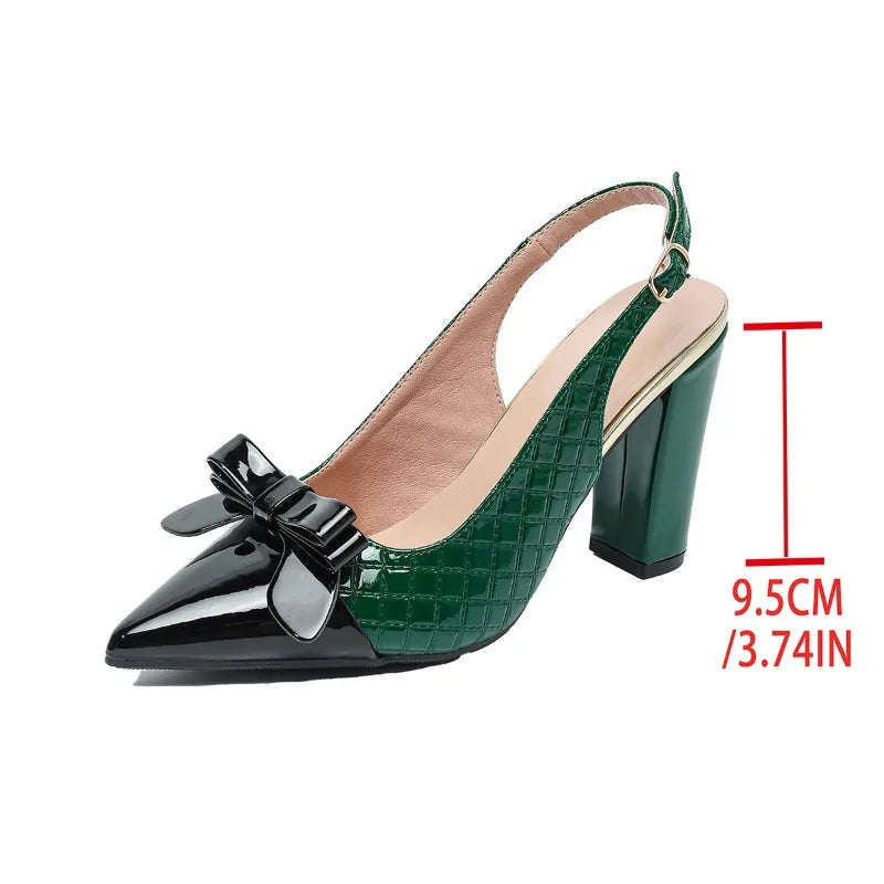 Slingback Block Heel Sandals – Bow Detail – Patent Leather | KIMLUD
