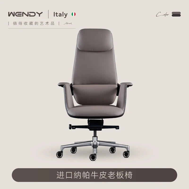 Wendy Italian Minimalist Chair Leather Boss Study Computer Office Comfortable Chair President Swivel Cowhide Chaisse Furniture