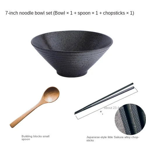 Porcelain Japanese Ramen Bowl Large — Black | KIMLUD