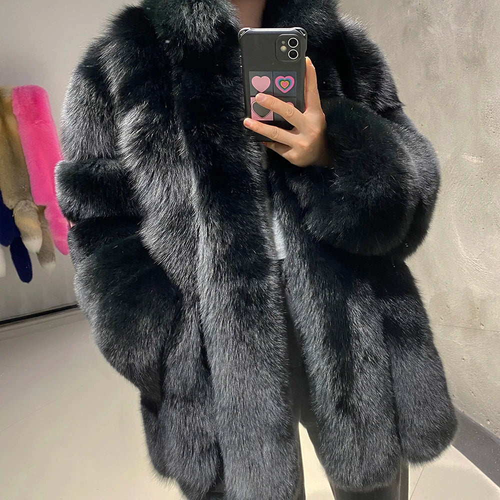 YOLOAgain Women's Stand Collar Real Fox Fur Jacket Natural Fox Fur Coat 2024 Winter