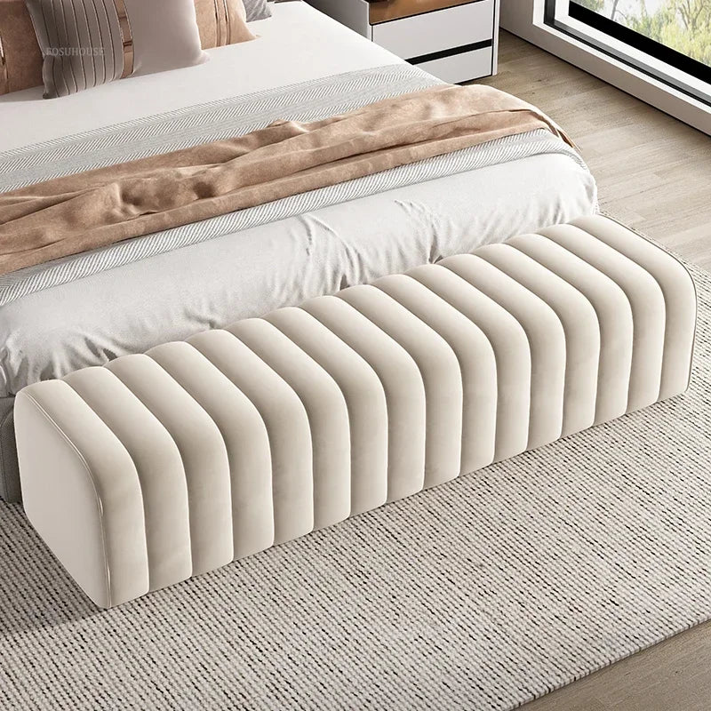 Nordic Minimalist Fabric Stool Shoe-Changing Hallway Bench With Soft Padded Seat — Light Gray | KIMLUD