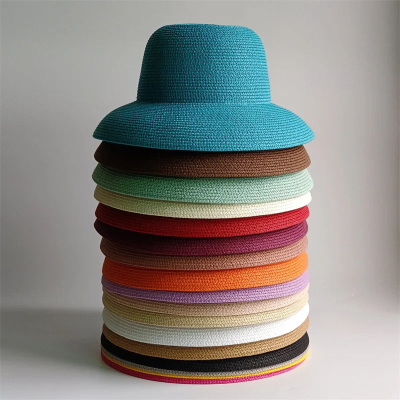 Panama Straw Floppy Sun Hat — Black With Ivory Ribbon | KIMLUD