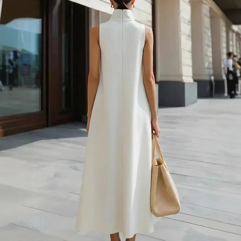 Maxi Dress – High Neck Button Detail – Polyester | KIMLUD