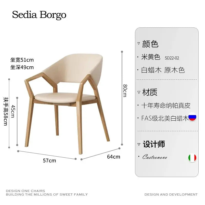 Nordic Chair Ivory Leather On Walnut Wood — Ivory | KIMLUD