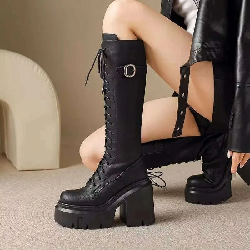 KIMLUD, Super High Heel Knight Boots Women Show Skinny Thigh Boots Autumn Winter High Tall Women Platform, KIMLUD Womens Clothes