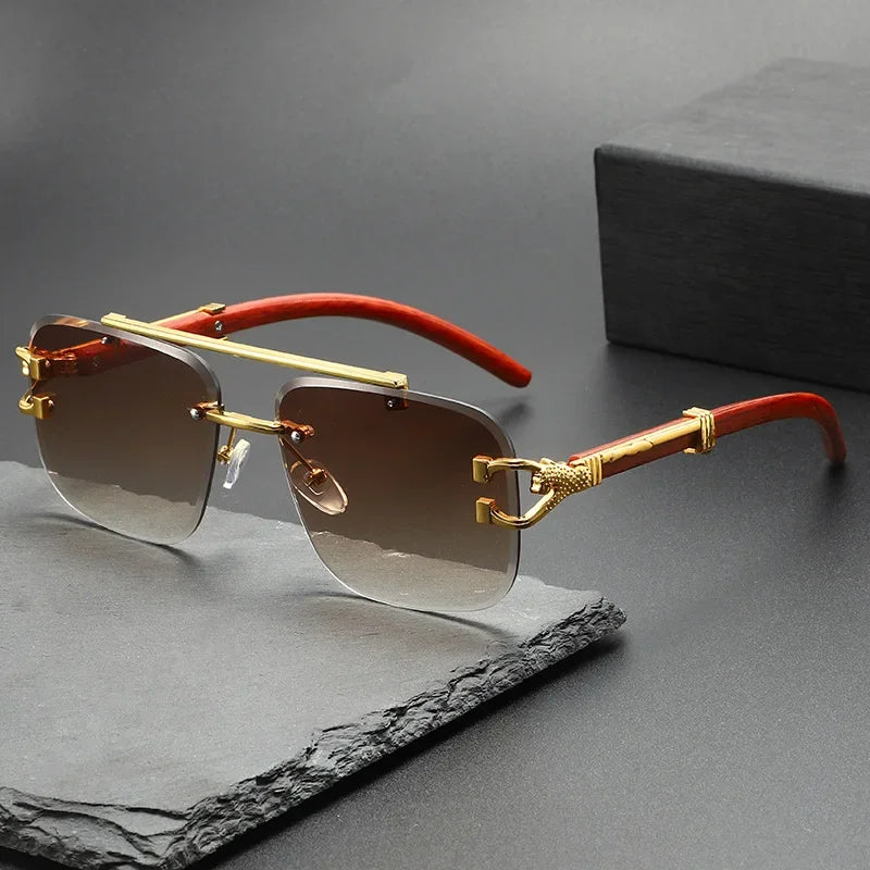 Rimless Sunglasses Square UV400 Lightweight Alloy Frame — Gold | KIMLUD
