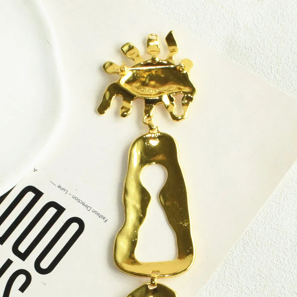 Metal Alloy Brooch Abstract Face Charm — Gold | KIMLUD