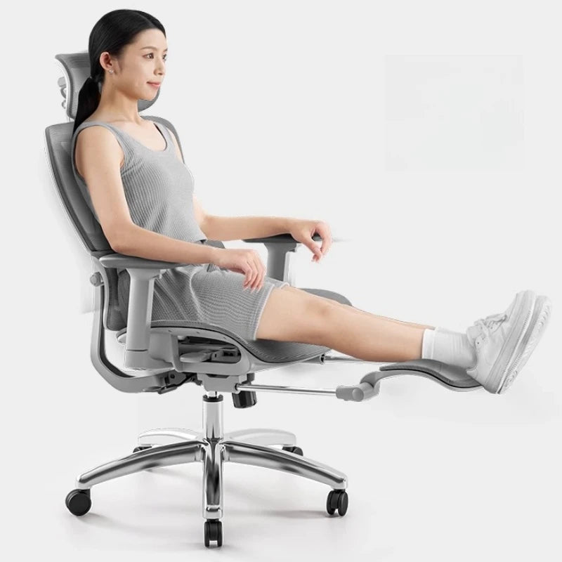 Ergonomic Mesh Office Chair With Footrest — Soft Dove-Gray | KIMLUD