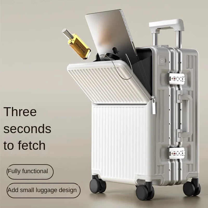 New Front Opening Luggage 24 inch USB Multifunctional Suitcase 20“ Boarding Trolley case 26 inch Large Capacity with Cup holder