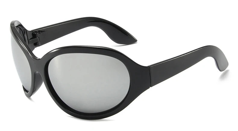Oversized Y2K Sunglasses Wrap Around — Silver | KIMLUD