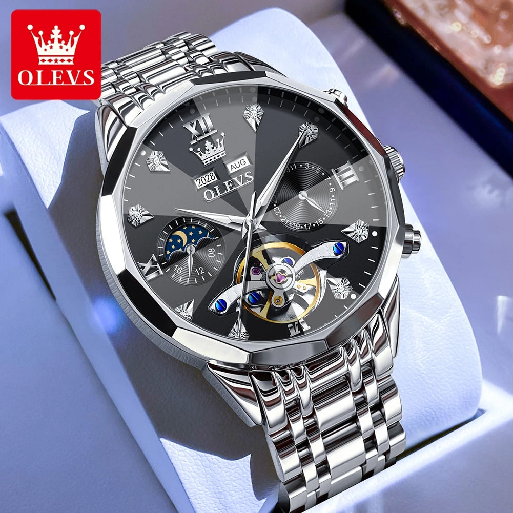 OLEVS 6621 Men Watch Top Brand Moon Phase Watch for Men Dual Calendar Display Original Watches NEW