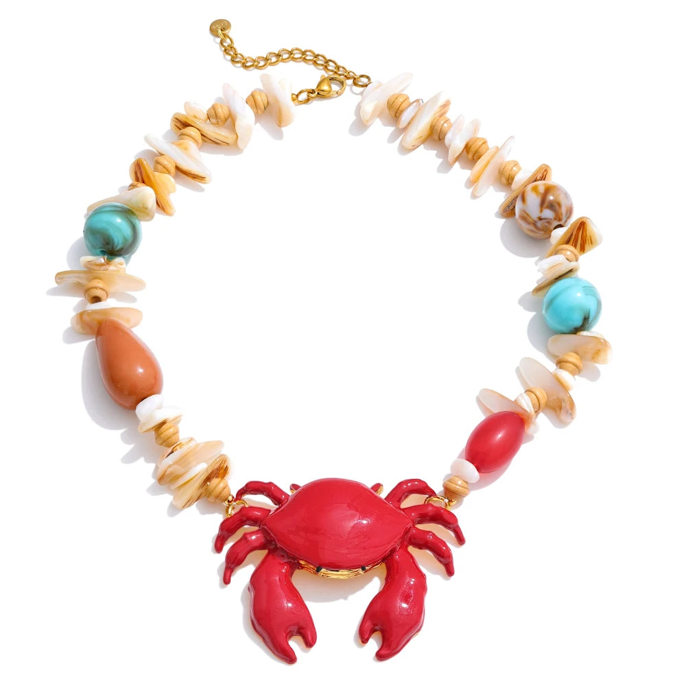 Shell Resin Ocean Style Crab Pendant Necklace — Red | KIMLUD