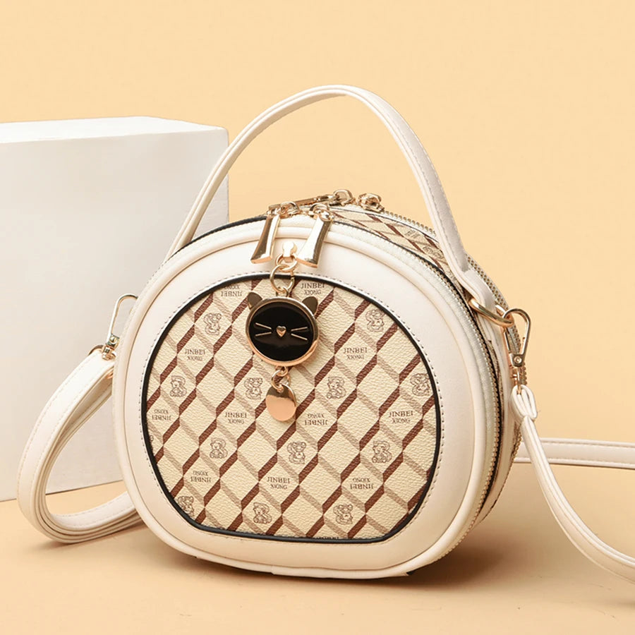 PU Leather Circular Crossbody Bag Sequined Letter — Off-White | KIMLUD