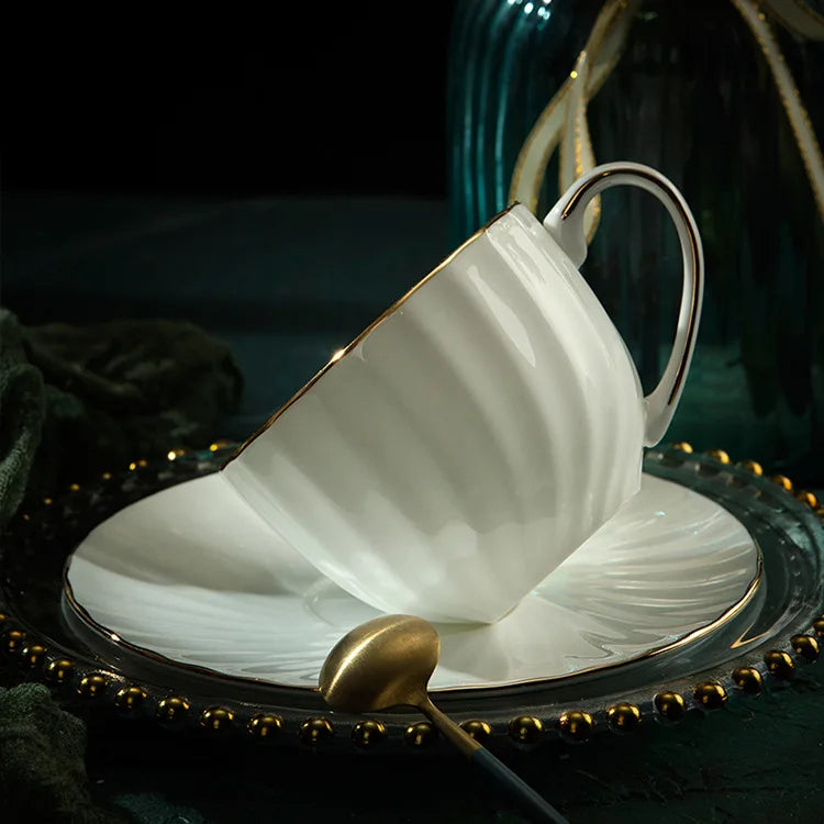Bone China Dinnerware Set With Gold Accents — White | KIMLUD