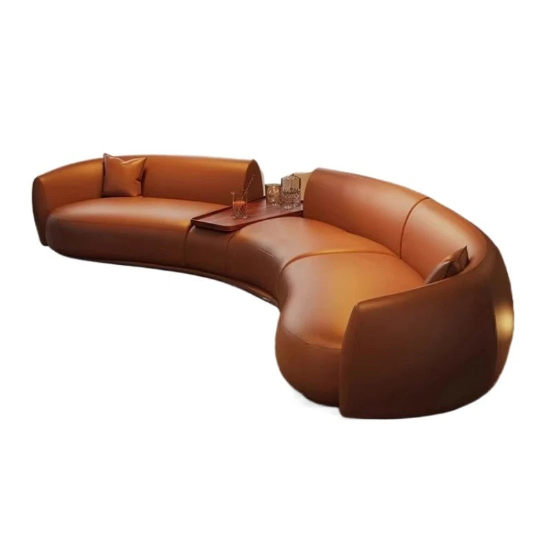 Italian curved leather sofa, premium luxury living room, beauty salon, office and reception area furniture