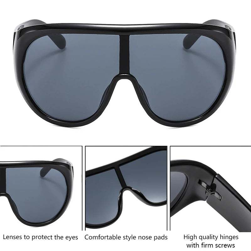 Y2K Oversized Shield Sunglasses One-Piece Visor — Black | KIMLUD