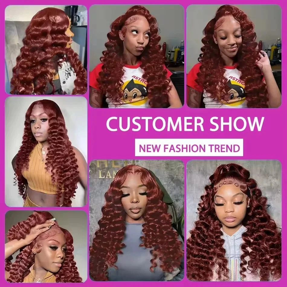 HD Lace Frontal Wig – Deep Wave – Human Hair – Reddish Brown | KIMLUD