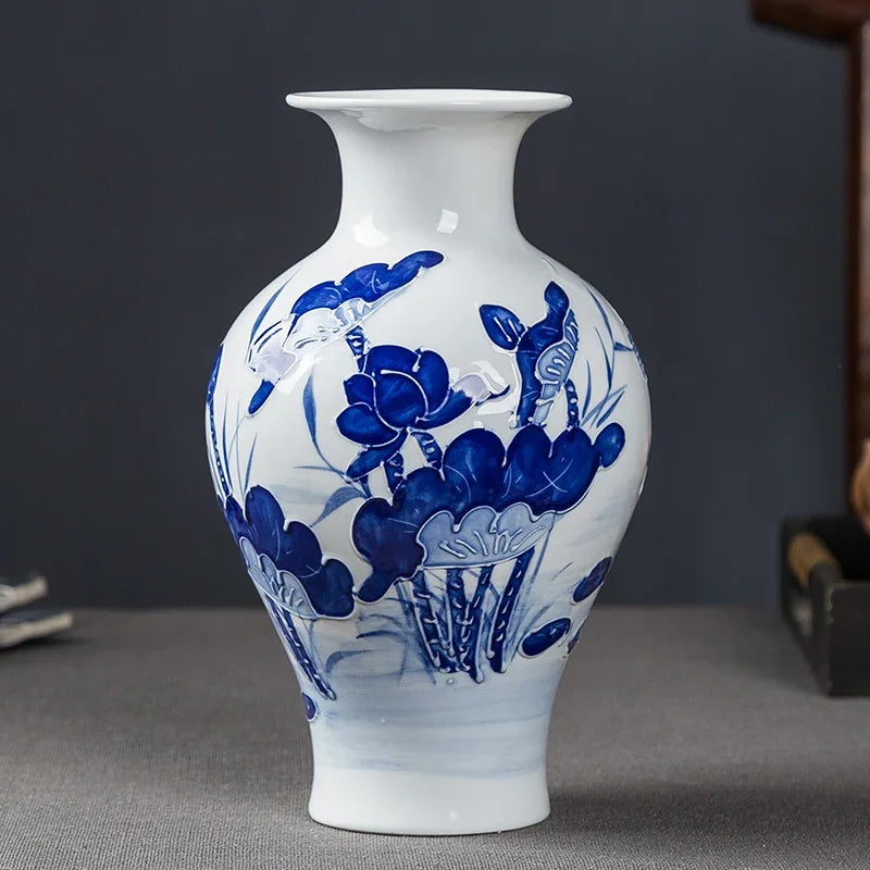 Jingdezhen-Chinese Blue and White Porcelain Flower Vase, Wealthy Bamboo, Living Room Desktop, Bloom Decoration, Hot, New