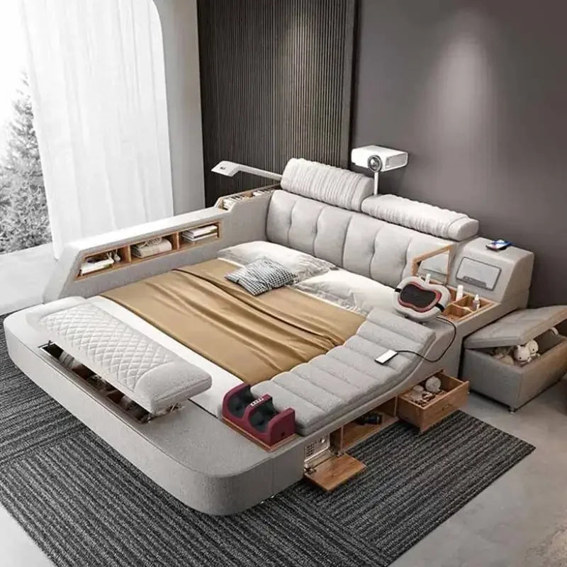 Storage European Double Bed Modern Queen Headrest King Size Double Bed Smart Massage Luzko Wielofunkcyjne Furniture For Bedroom
