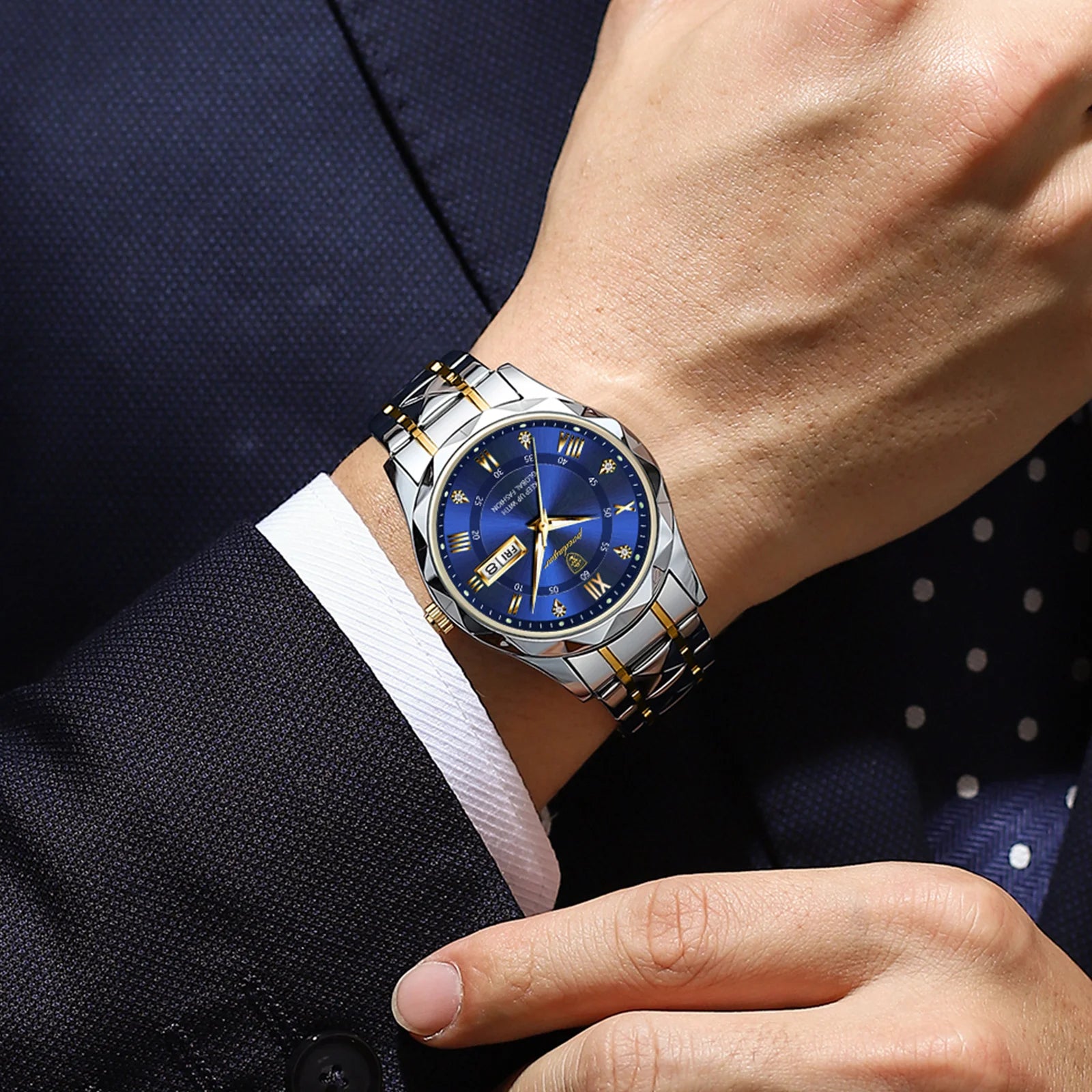 POEDAGAR Luxury Men's Watches Waterproof Luminous Date Week Watch For Man Stainless Steel Quartz Casual Men Wristwatch+Box Gift