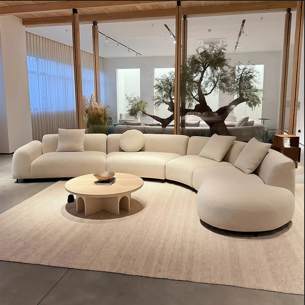 Luxurious Velvet Curved S-Shaped Sofas — Beige | KIMLUD
