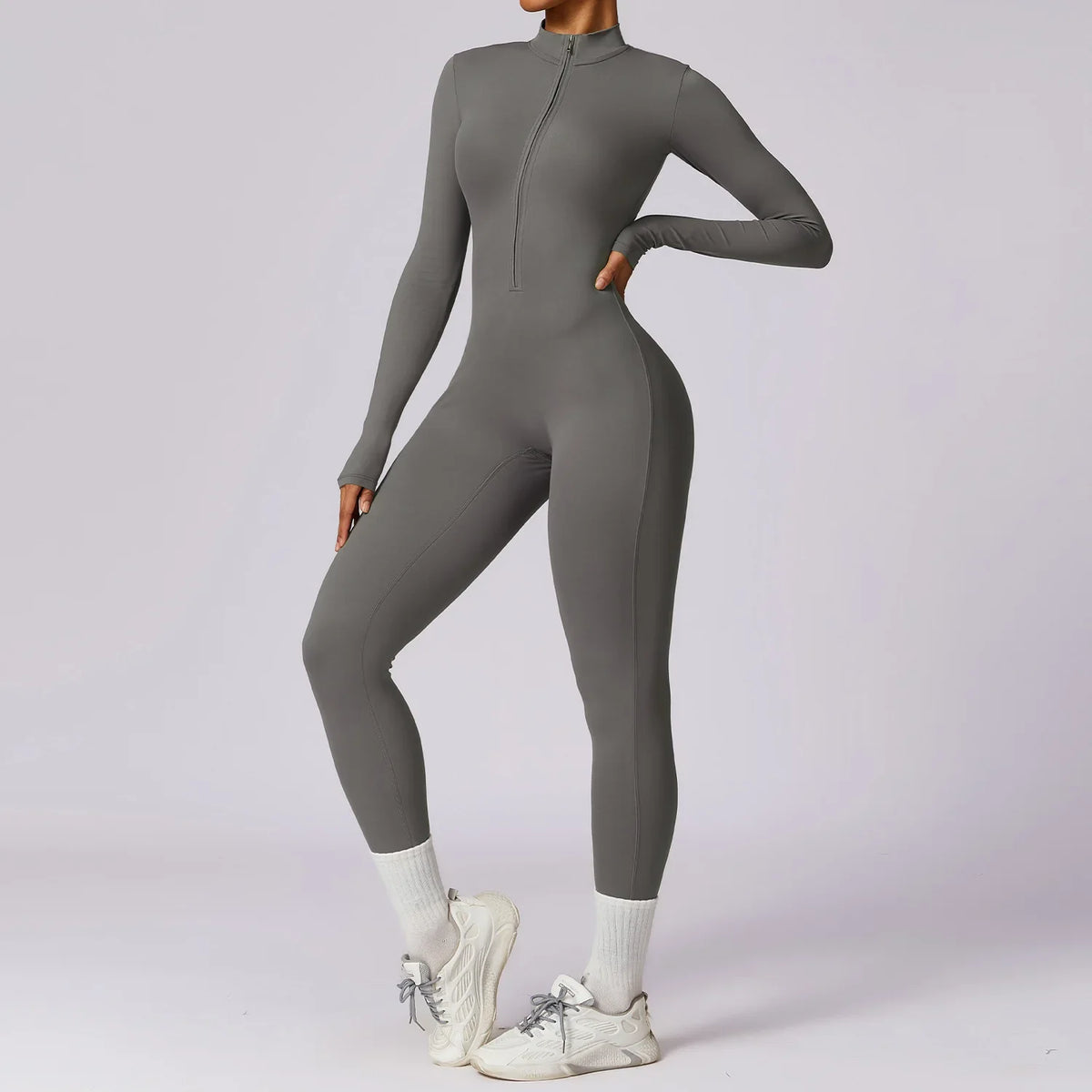 Yoga Jumpsuit – Seamless Zipper – Polyester Long Sleeve | KIMLUD