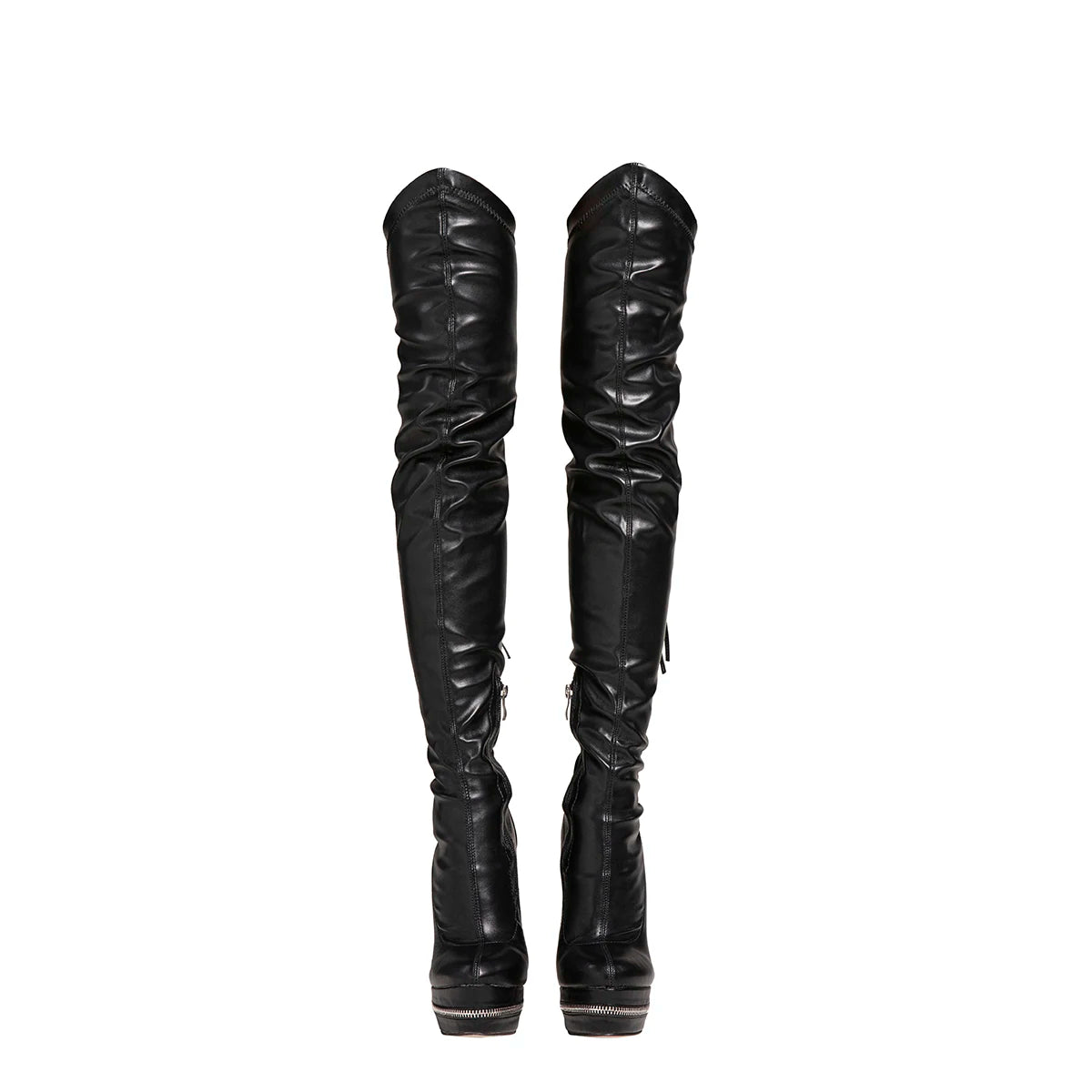 Sexy Women Elegant Pointed Toe Over The Knee High Boots Slim Stiletto Heels Platform Zipper Thigh High Party Evening Dress Shoes
