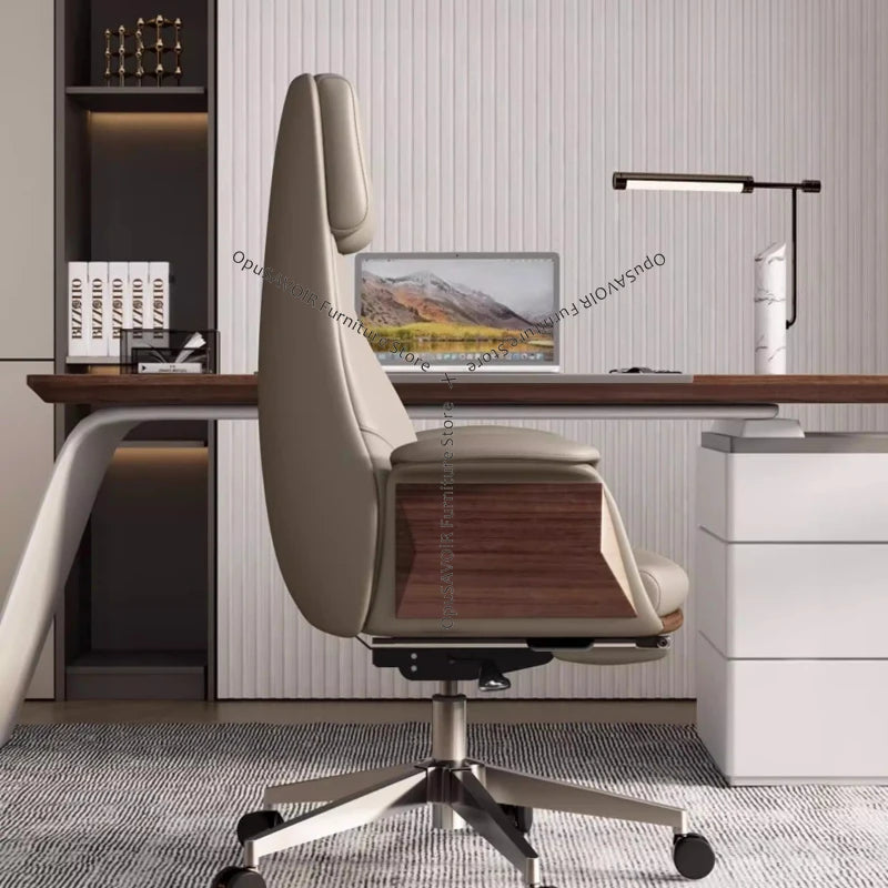 Genuine Leather Solid Office Chair — Beige | KIMLUD