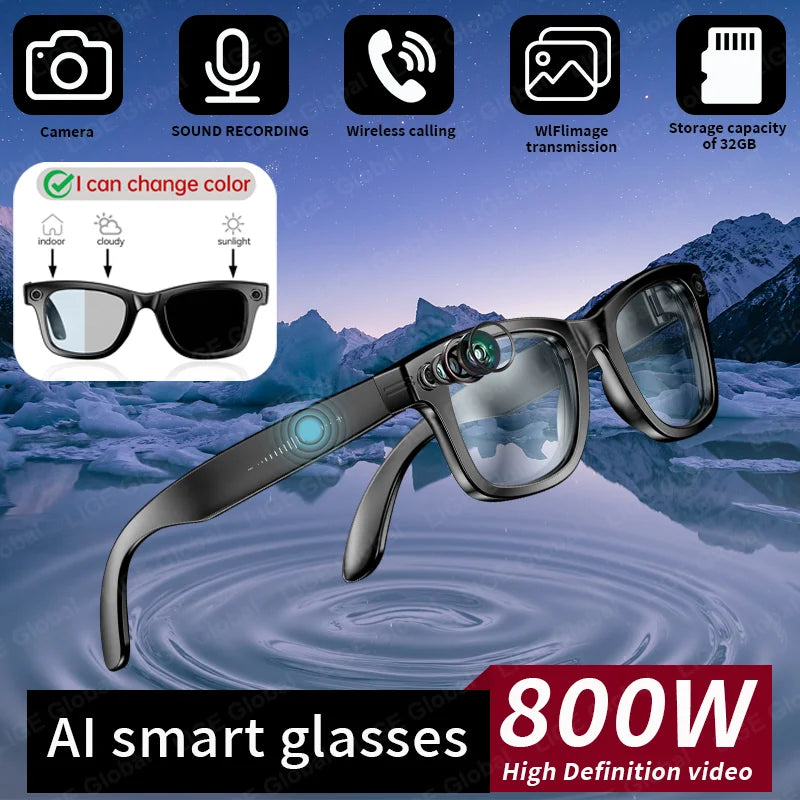 LIGE Smart Glasses Take Pictures 800W Video Recording Bluetooth Music Call AI Q&A Intelligent Translation Waterproof Sunglasses