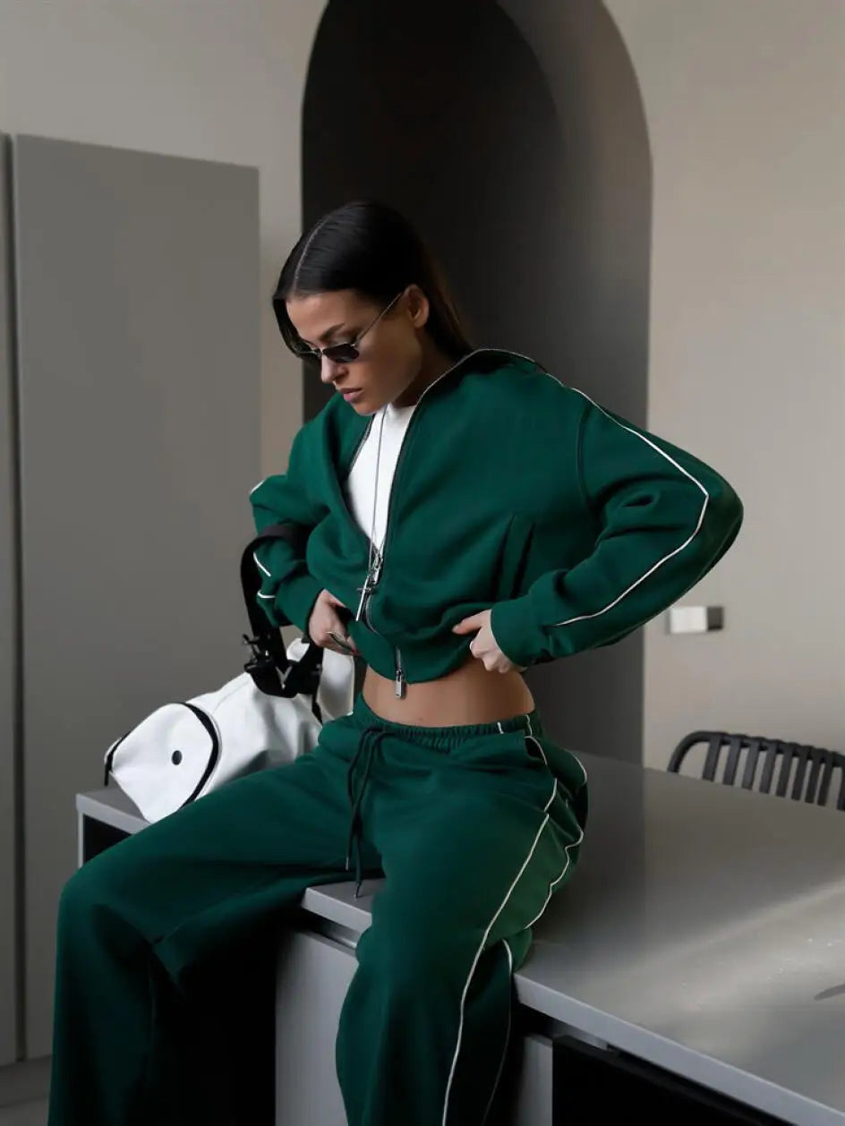 Casual Fashion Suit Ladies Zipper Cardigan Jacket Sports Tether Trousers Two-Piece Ladies Street Style Suit