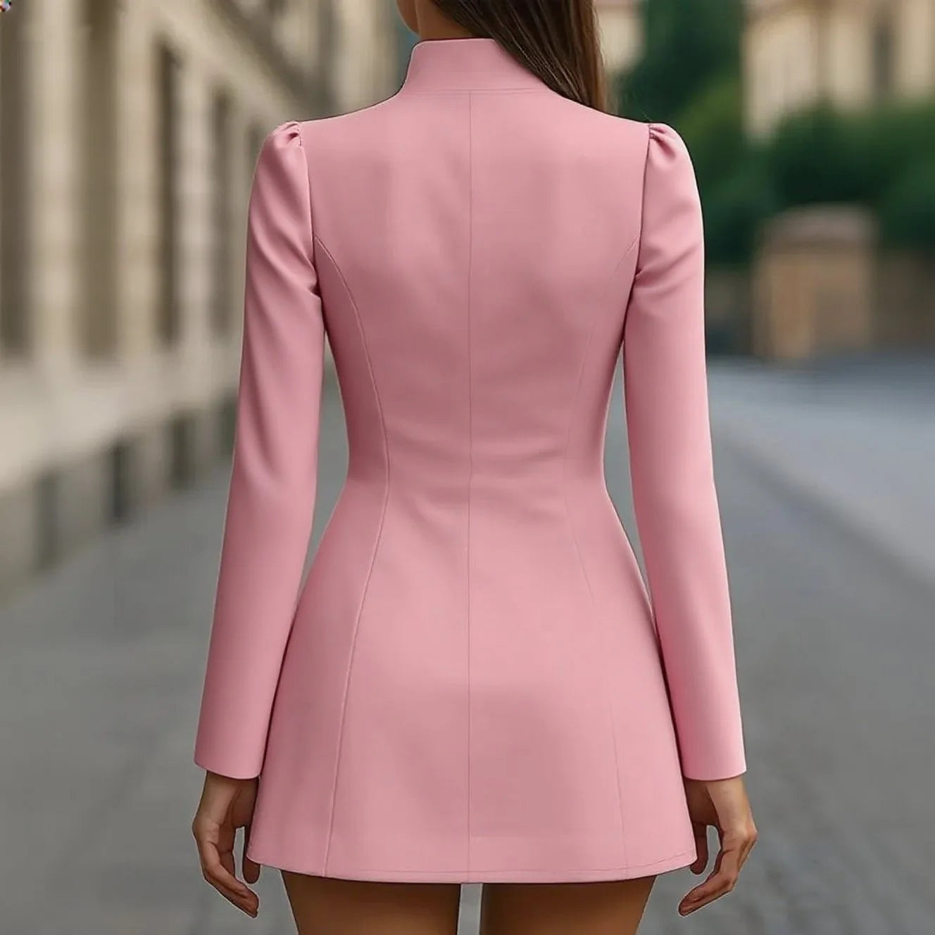 Blazer-Style Mini Dress Single-Breasted Long Sleeve — Black | KIMLUD