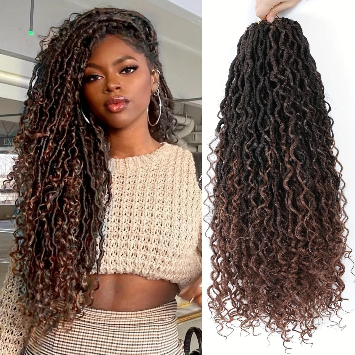 Goddess Locs Crochet Hair – Boho River Locs Curly Ends – Piano Color | KIMLUD