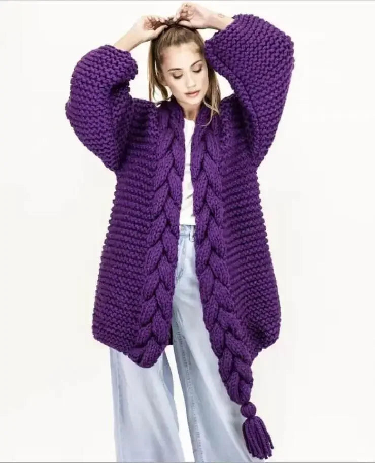 Crocheted Cardigan – Hand-Woven Tassels – Polyester Knit | KIMLUD