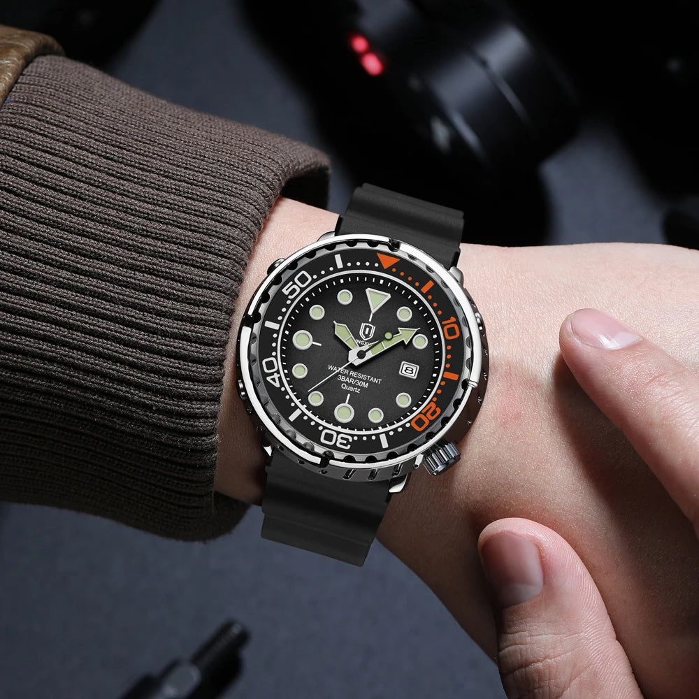 Silicone Strap Sports Wristwatch Luminous Hands Date Window — Midnight Black | KIMLUD