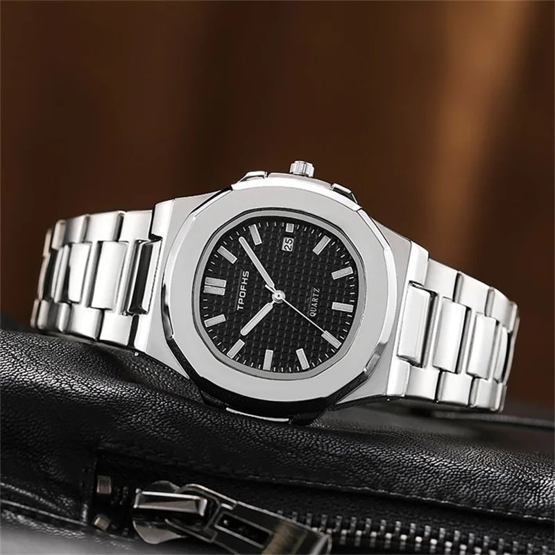 Luxury Watch Business 30M Waterproof Male Clock Luminous Date Stainless Steel Square Quartz Men Watch reloj hombre 2024 New - KIMLUD