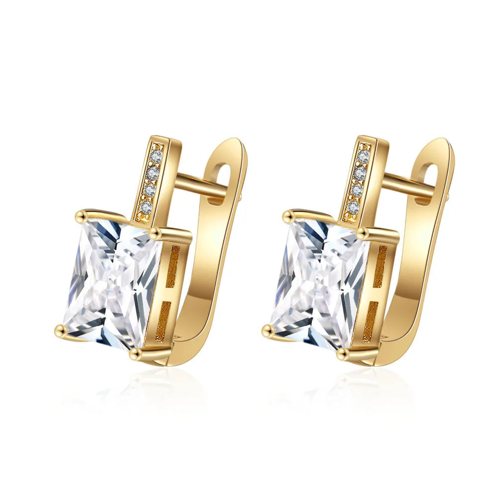 Silver-Toned Copper Oval Zircon Halo Stud Earrings — Sapphire Blue | KIMLUD