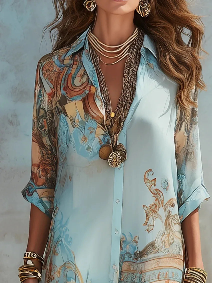 Polyester Chiffon Button-Front Shirt Dress — Ivory | KIMLUD