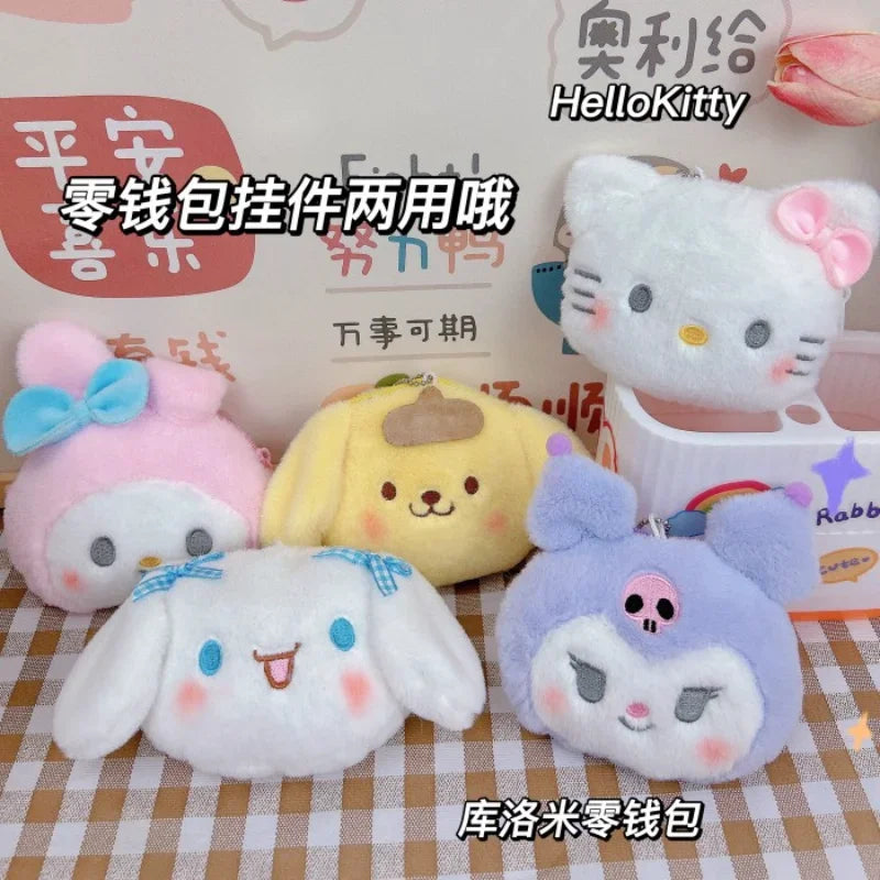 Sanrio Hello Kitty Plush Coin Purse Cartoon Keychain Bag Zipper Coin Wallet Storage Bag Key Earphone Pouch Decorations Girl Gift