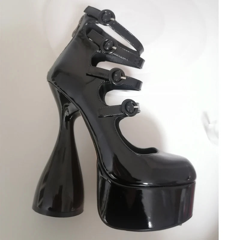 KIMLUD, Onlymaker Platform High Heels Strange Style Heels Buckle Decoration Patent Leather Ankle Strap  Spring Autumn Fashion Sandals, KIMLUD Womens Clothes