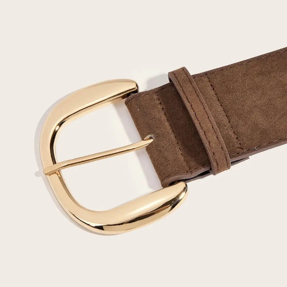 Suede Leather Wide Belt Pin Buckle — Black | KIMLUD