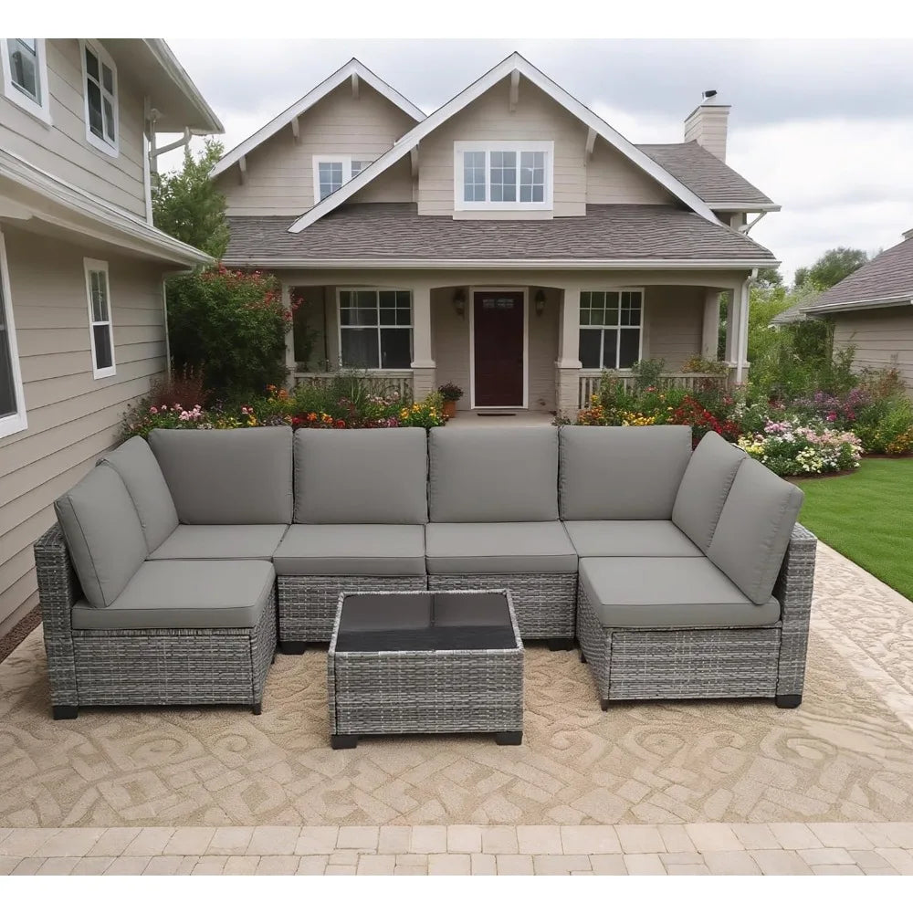 All-Weather Rattan Outdoor Sofa Set — Brown | KIMLUD
