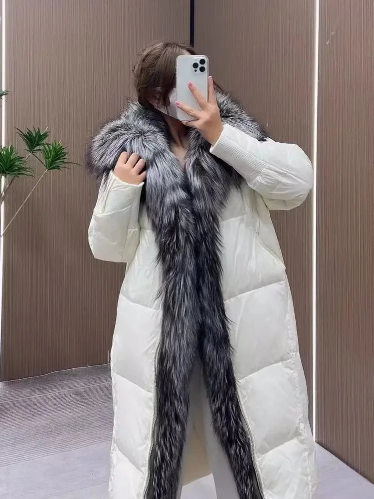 Hot Sales New Winter Long Goose Down Female Parka Fashion Thicken Warm Down Jacket with Large Real Fox Fur Collar Women Overcoat