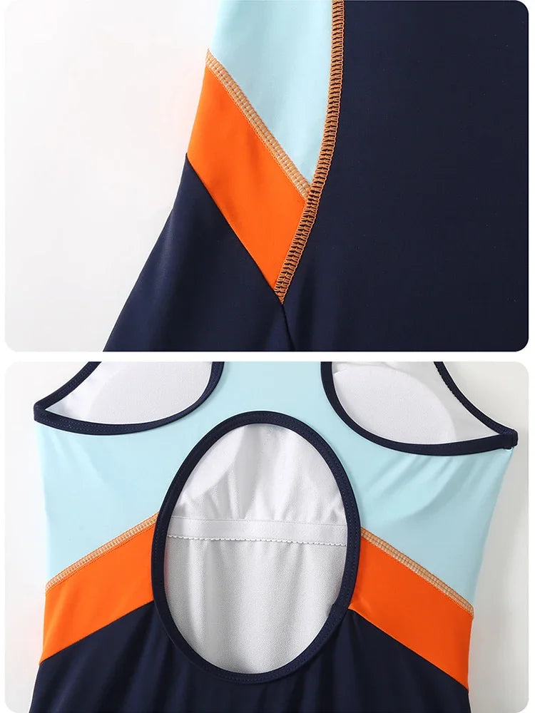 Athletic Nylon Spandex One Piece Swimsuit Racerback — Navy | KIMLUD